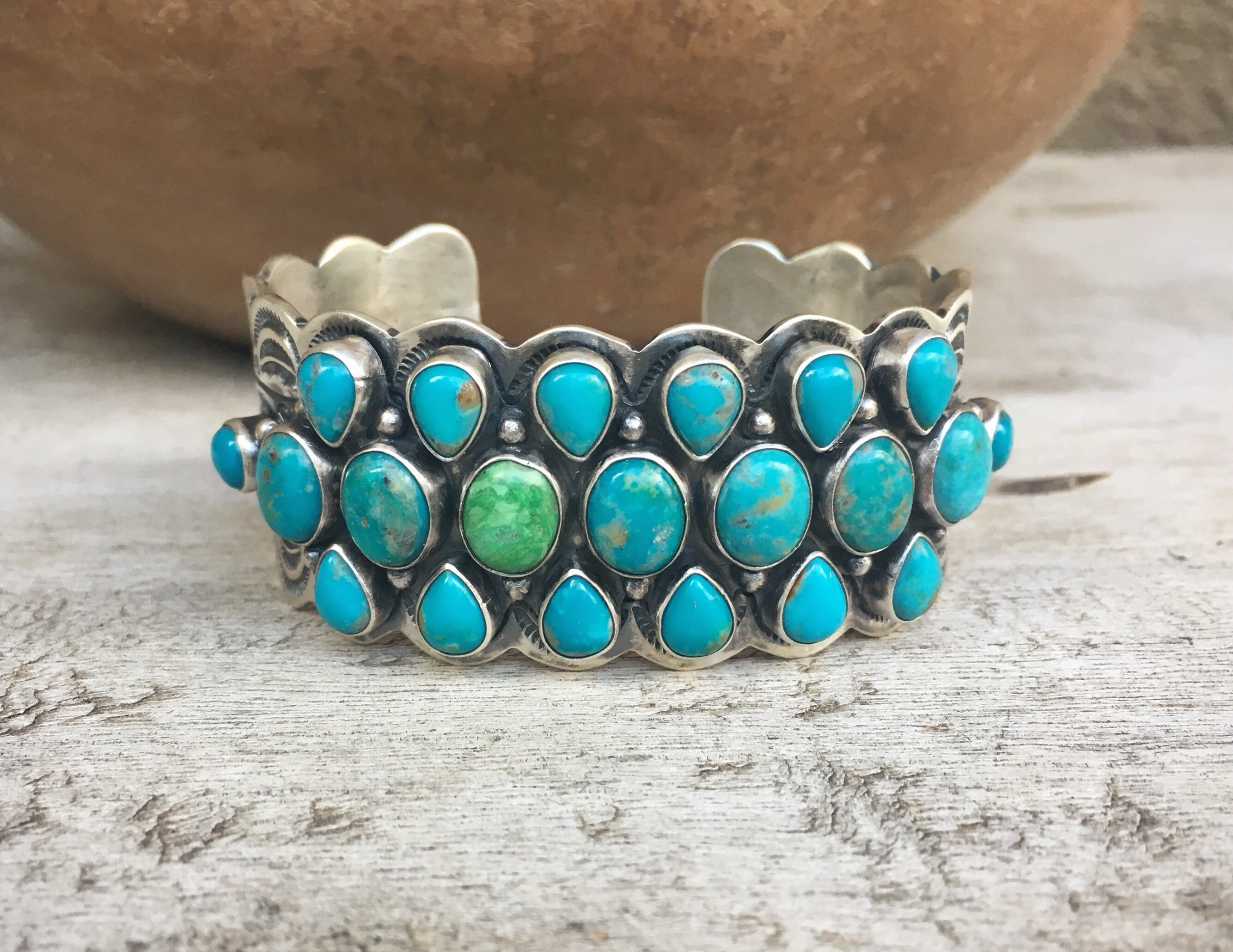 RESERVED // 76g Signed Navajo Sterling Silver Turquoise Cuff