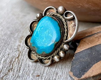 Vintage Blue Turquoise Ring for Women Size 8, Navajo Native American Indian Jewelry Women's