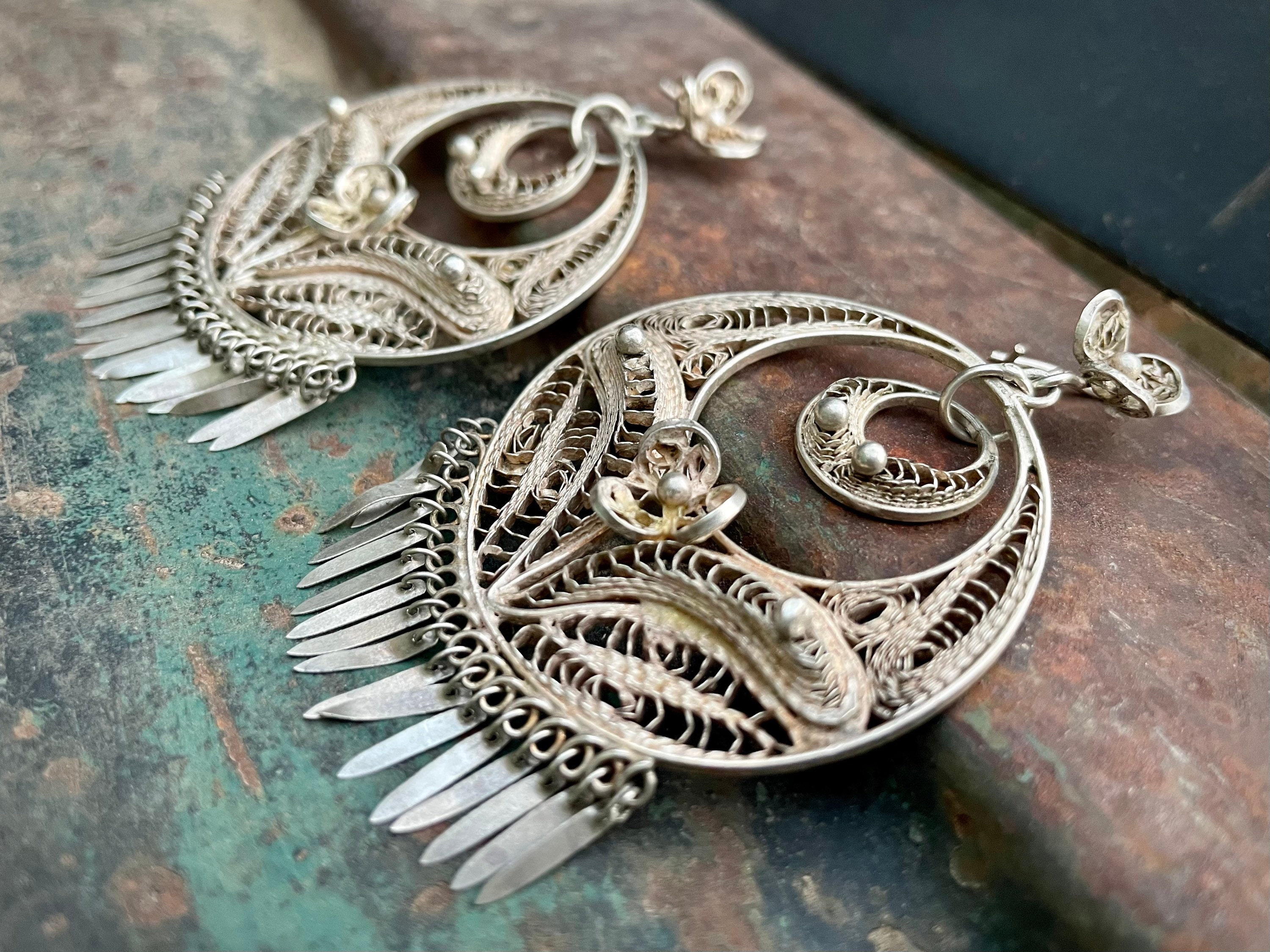 Exquisite Vintage Navajo Feather Sterling Silver Earrings Old Exquisite Vintage Navajo Feather Sterling Silver Earrings Old