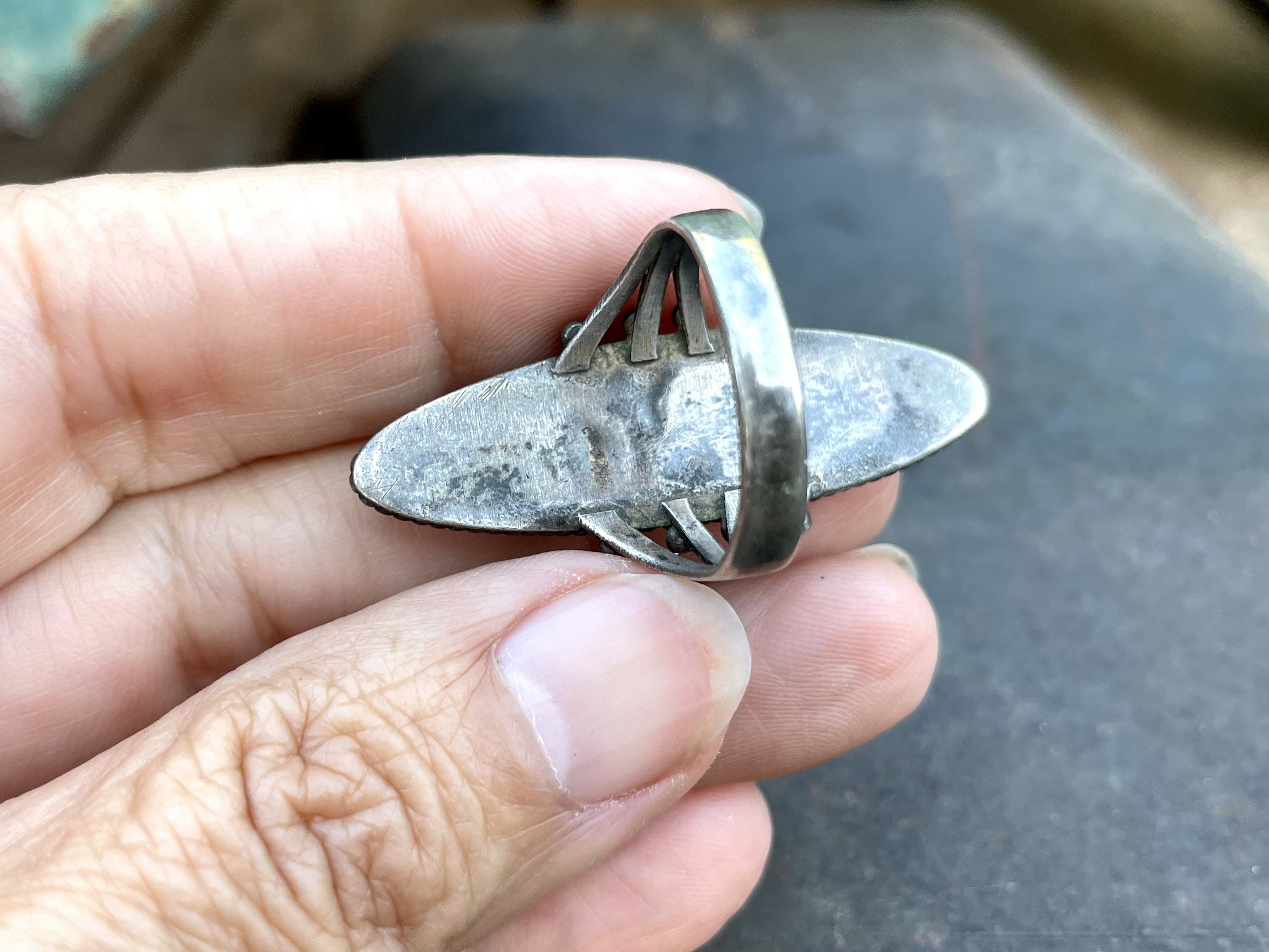 Fred Harvey Era Agate Petrified Wood Ring Size 8.5, Vintage