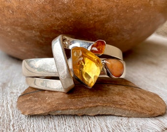 Citrine (Chipped) & Opal Sterling Silver Cuff Bracelet by Lilly Barrack, Contemporary Jewelry