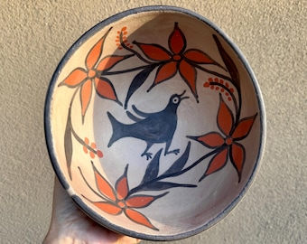 Santo Domingo Hilda Coriz Pueblo Pottery Bowl Approx 8" Dia, Bird Design, Native American Art