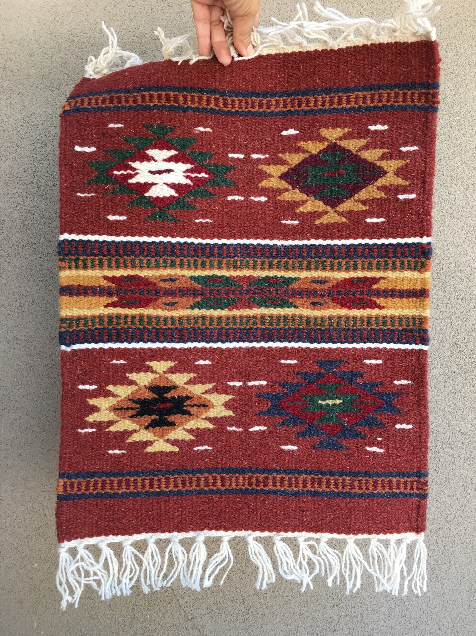 Woven Wool Placemat Wall Hanging Tapestry or Table Runner Rustic Red