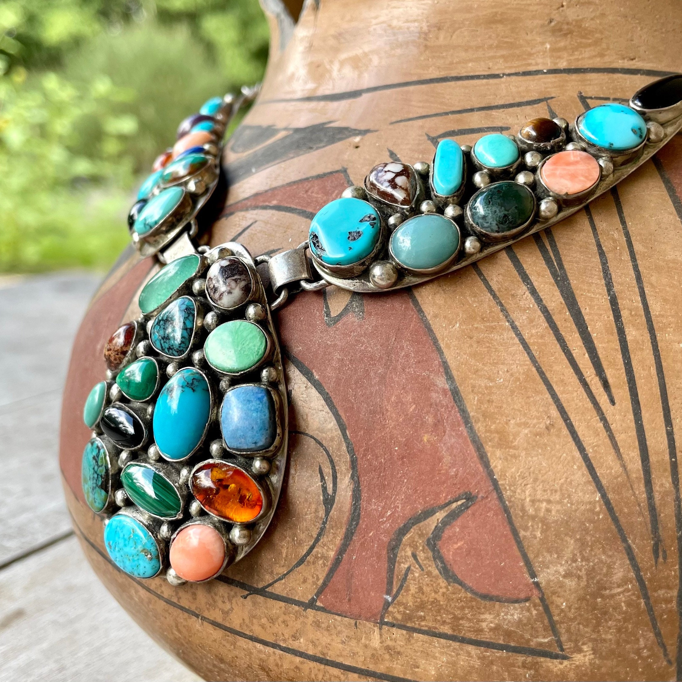 Amazing Vintage Native American Navajo Turquoise Coral Multi Technique Bracelet Amazing Vintage Native American Navajo Turquoise Coral Multi Technique Bracelet
