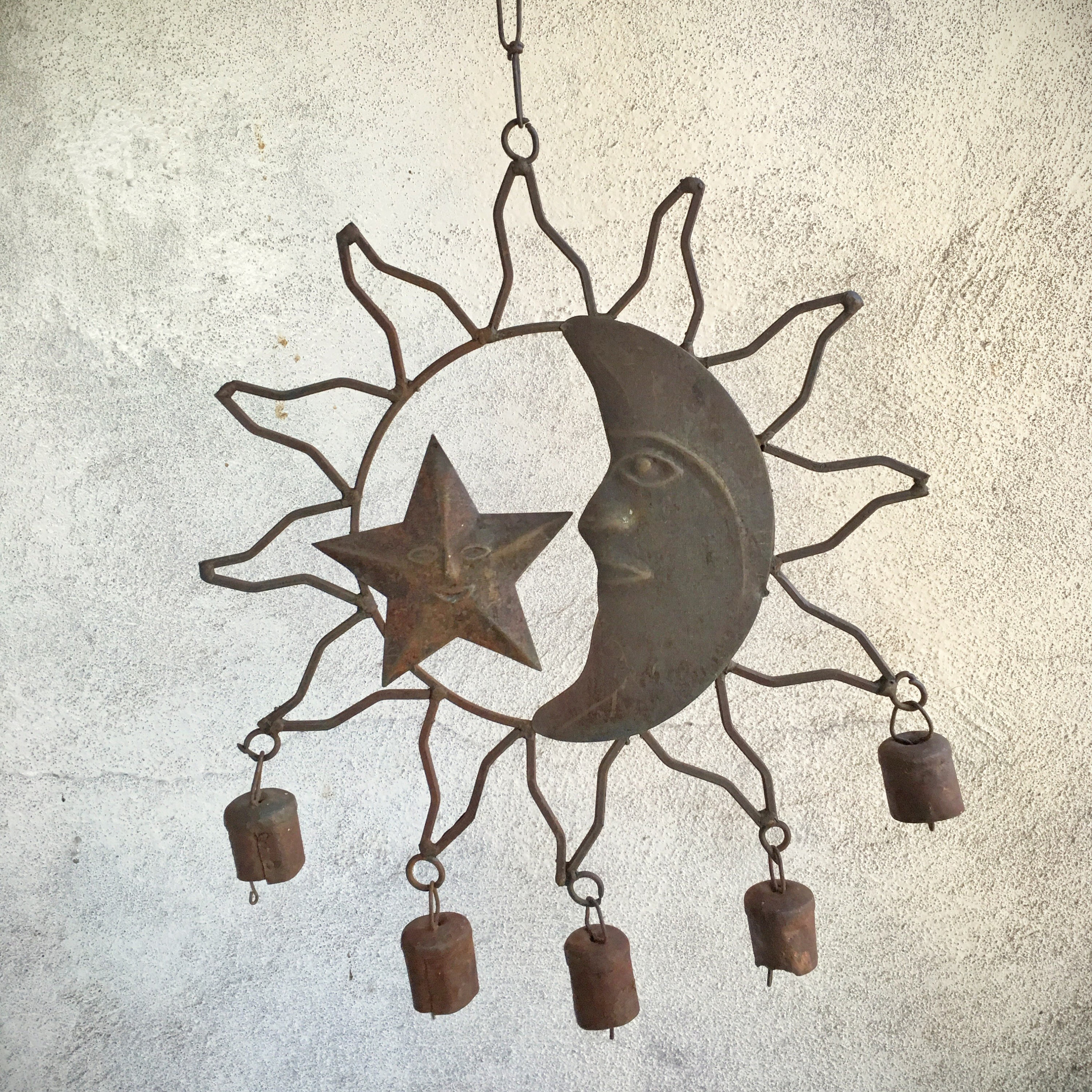 Vintage Celestial Wind Chime Rusty Metal Cow Bells Sun And Moon Gallery Photo