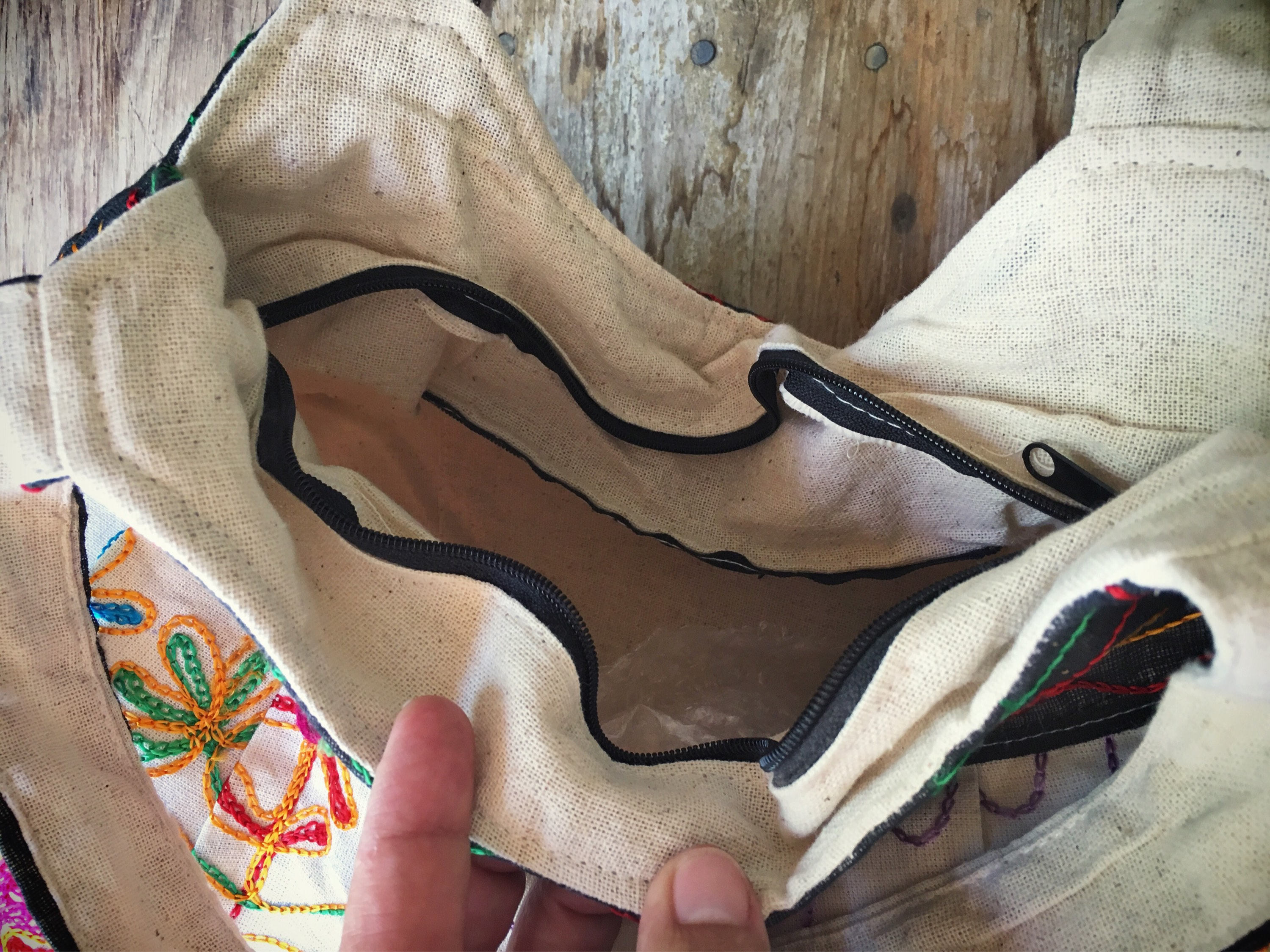 Vintage embroidered fabric shoulder bag with pink elephant hippie purse