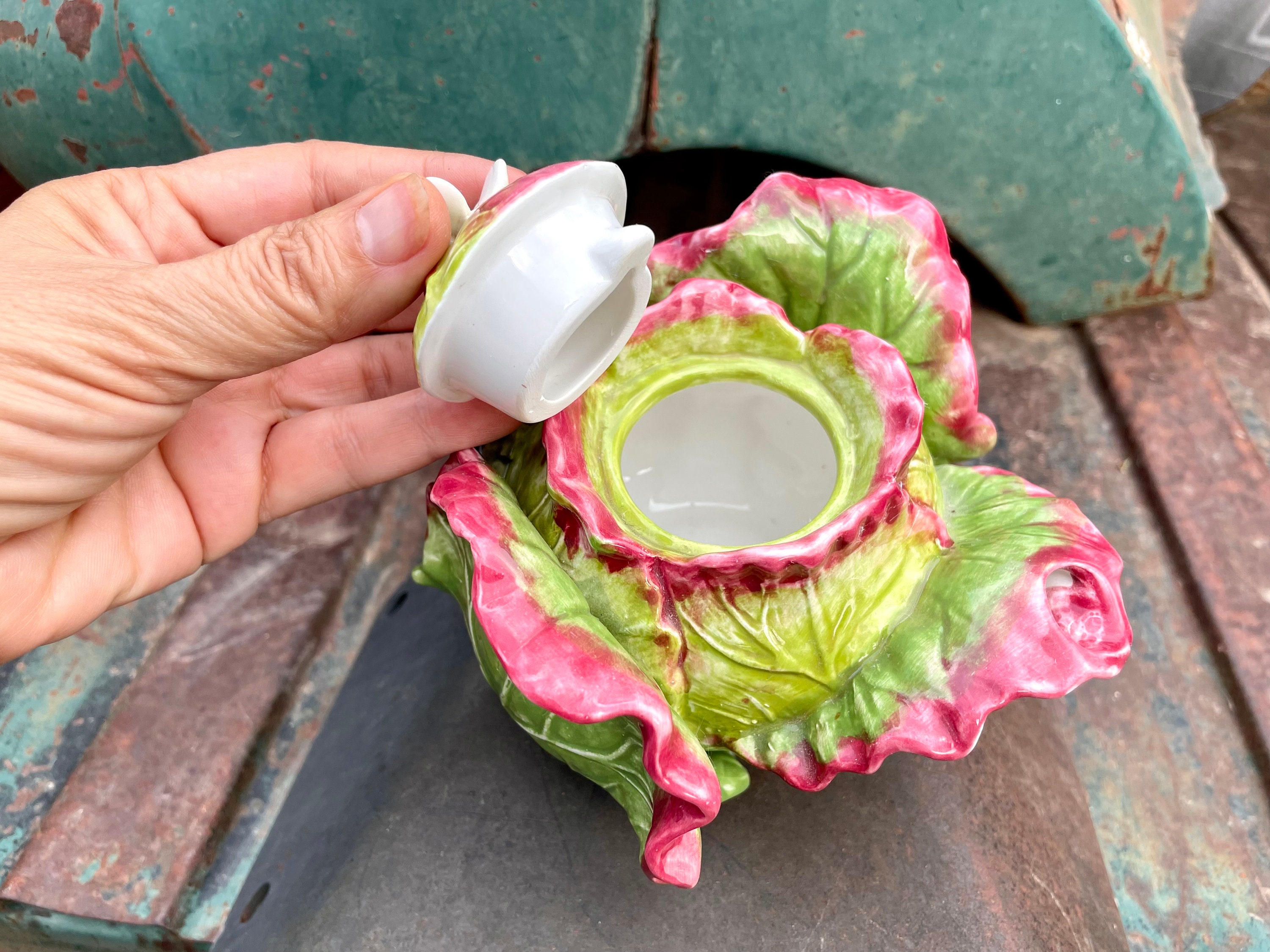 Vintage Red Leaf Lettuce Kale Shaped Teapot by Jay Willfred for Andrea