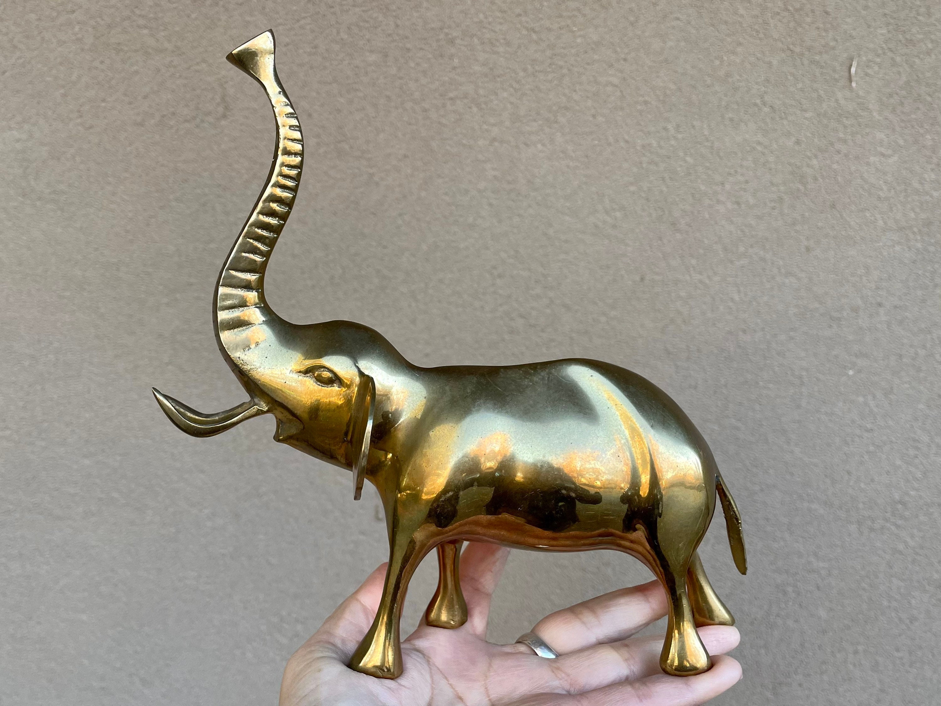 Vintage Brass Elephant Trunk Up Figurine Paperweight Approx 9, Lucky