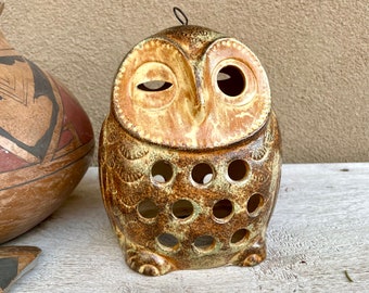 Vintage Japanese Stoneware Owl Hurricane for Votive Candle, Eclectic Patio Decor, Ambient Light