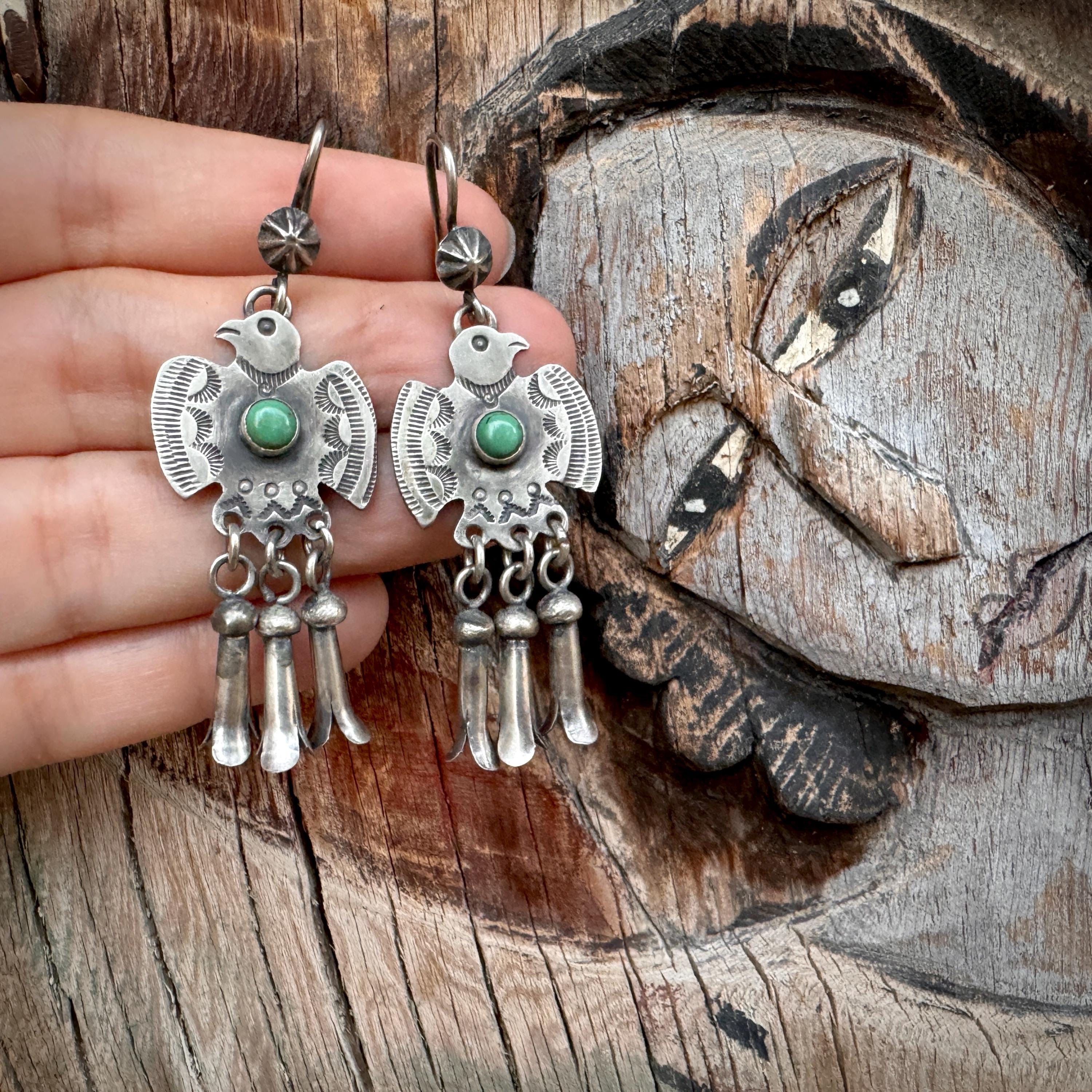 Vintage Thunderbird Dangle Earrings in Fred Harvey Style Vintage Thunderbird Dangle Earrings in Fred Harvey Style
