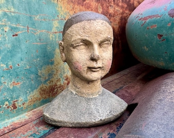 Vintage Saint Bust Painted Terracotta Santos Doll Style, Likely Made in Philippines