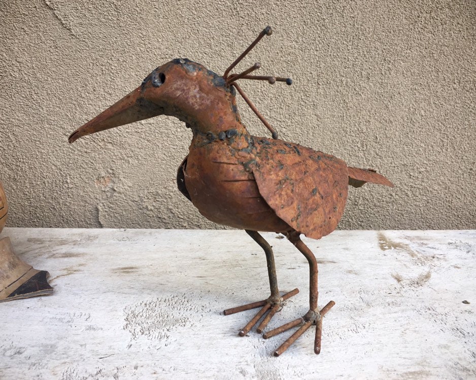 Vintage Metal Folk Art Bird Crow or Peacock Statues, Chicken Gifts Bird ...
