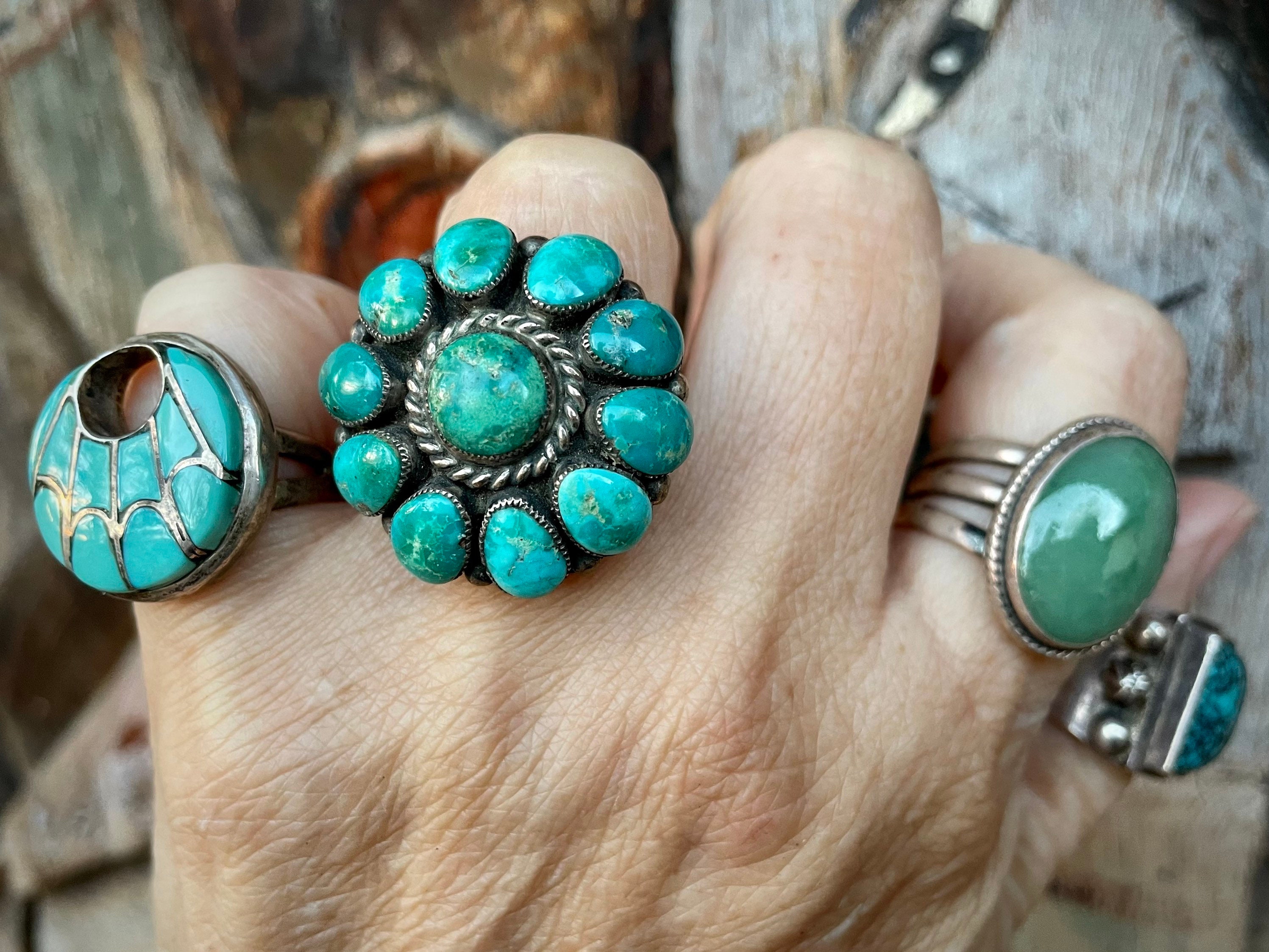 Zuni Annie Quam Gasper Turquoise Channel Inlay Hummingbird Ring
