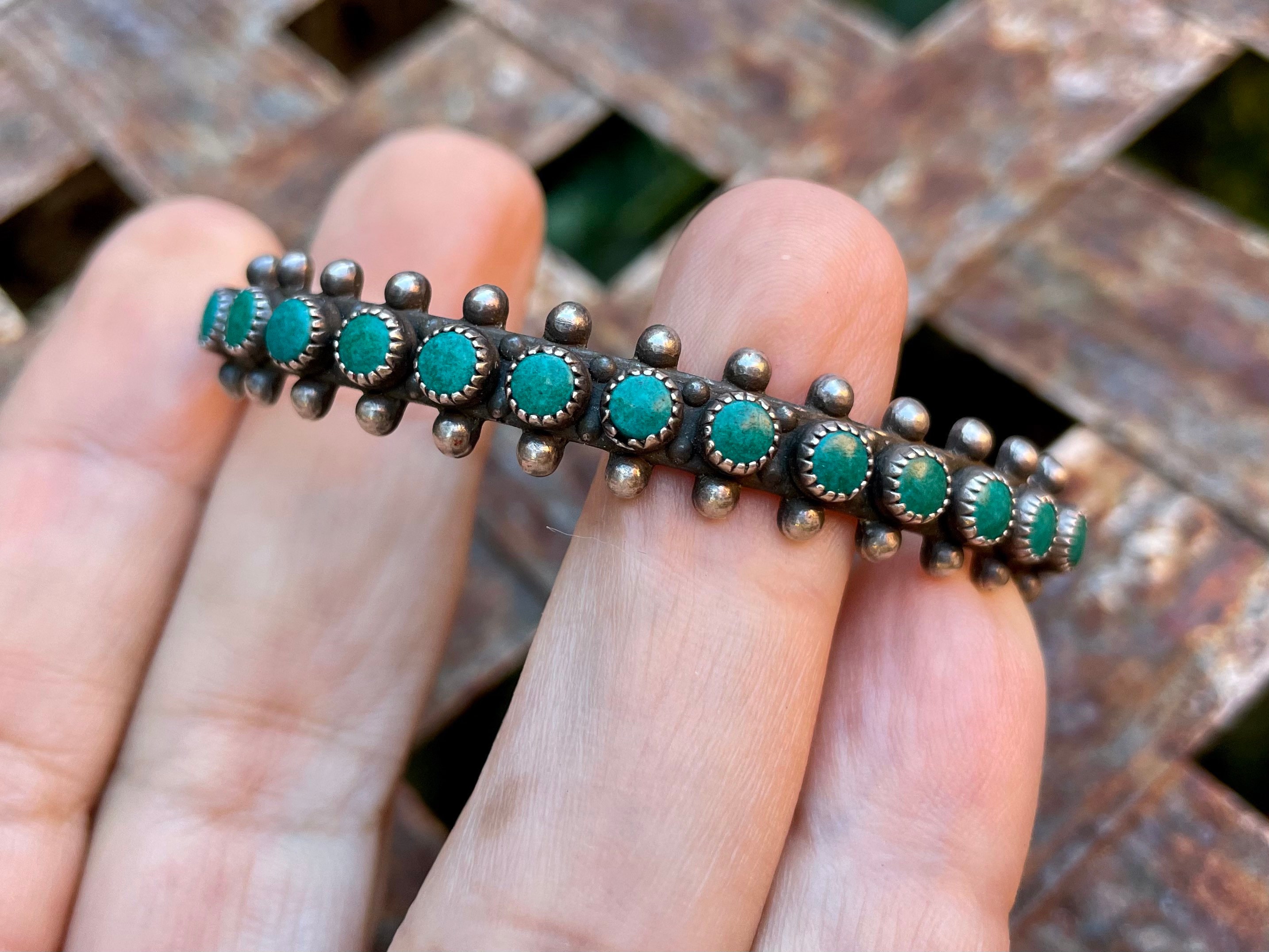 Fred Harvey Era Turquoise Snake Eye Bracelet for Small Wrist, Dainty