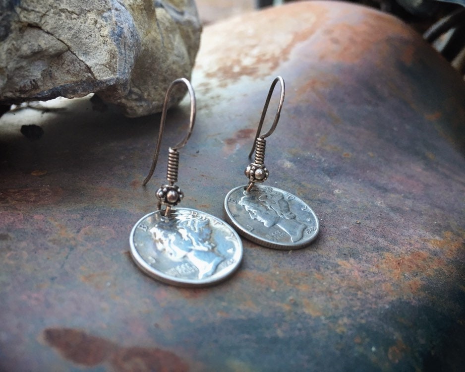 Silver Coin Earrings Made with 1945 Mercury Dimes, Vintage Silver ...