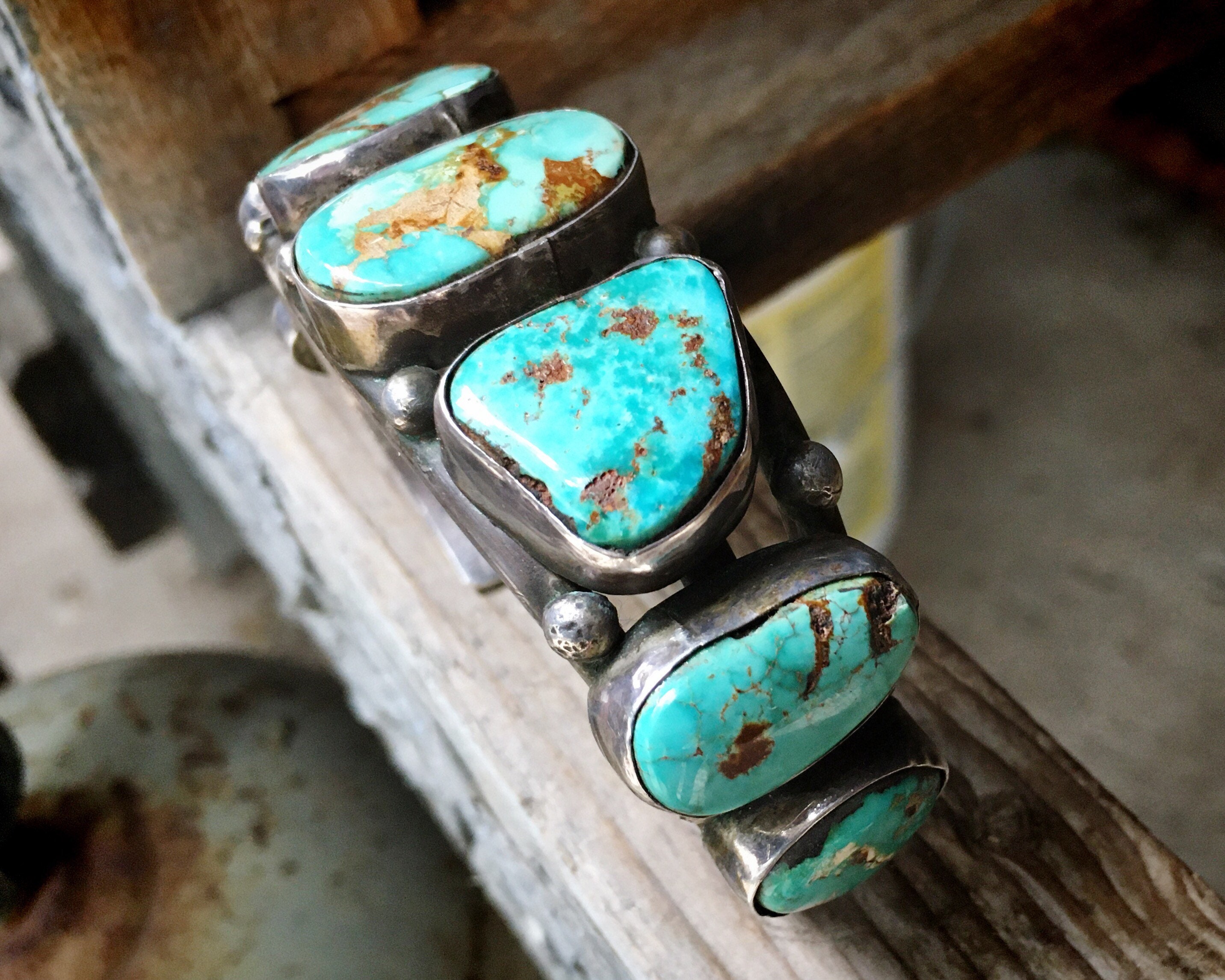 65g Navajo Turquoise Cuff Bracelet Circa 1950s, Seven Stone Native