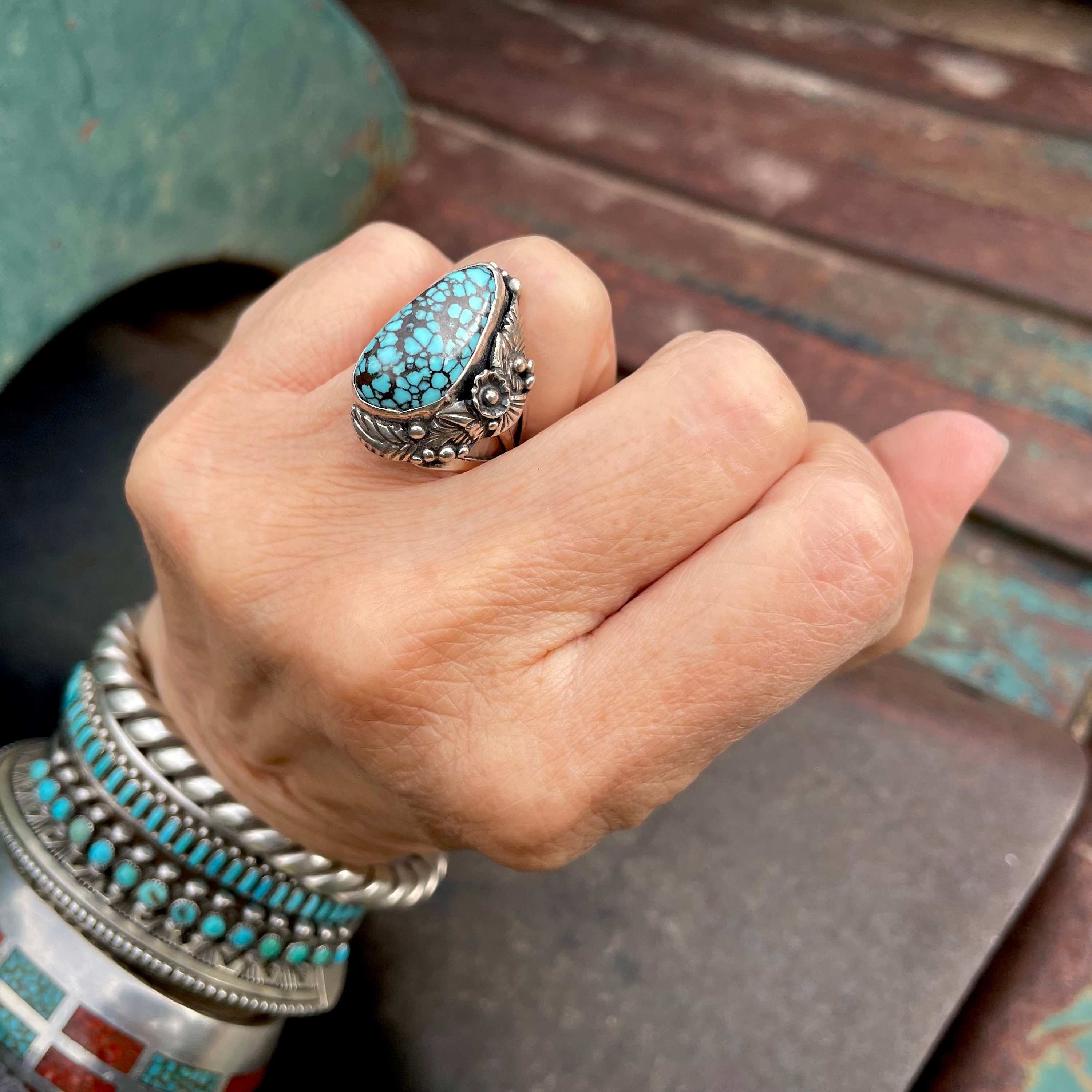 Detailed!! Vintage Native American Navajo Spiderweb Turquoise Sterling Silver Leaf Bracelet Detailed!! Vintage Native American Navajo Spiderweb Turquoise Sterling Silver Leaf Bracelet