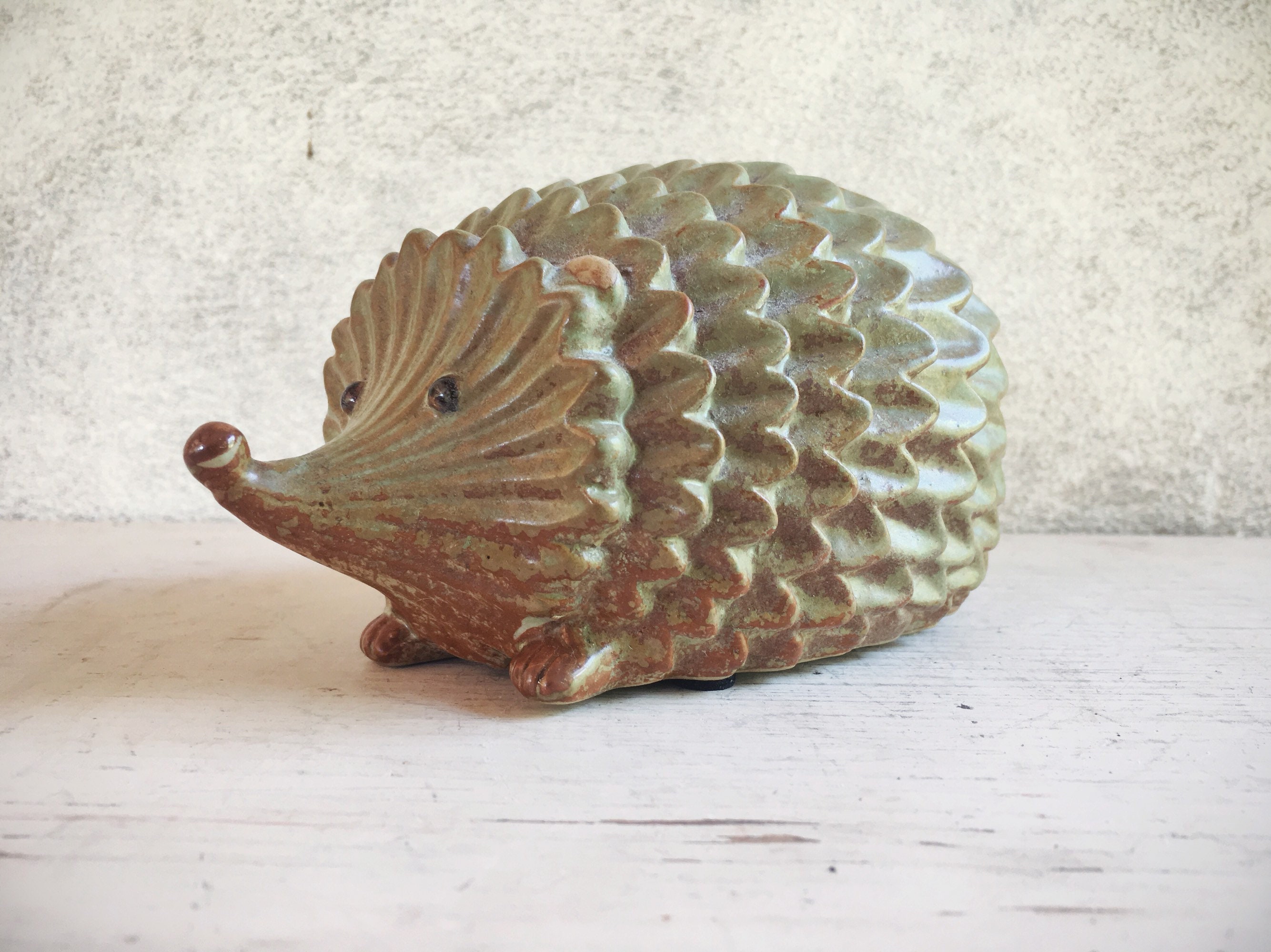 Stoneware Pottery Hedgehog Figurine with Celadon Glaze, Hedgehog Gifts for Young Woman