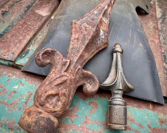 Two Vintage Fleur de Lis Gate Finials, Shelf Accent, New Orleans, Architectural Salvage