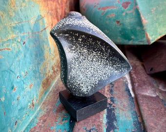 Carved Stone Sculpture on Wood Base, 6.5” Tall, Circa 1960s