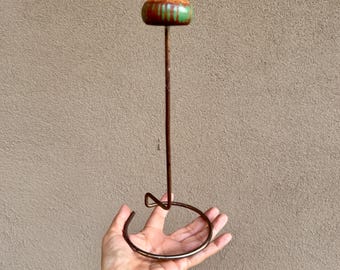 Vintage Hat Stand Wood Knob on Metal Wire, Chippy Green Paint, Millinery Shop Display