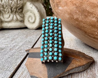 Zuni Peter Haloo Jewelry Snake Eye Turquoise Ring Size 7.5 to 8.5, Pin Cushion