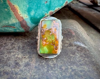 Heavy Green Turquoise Signet Ring Size 10, Big Rectangle, 30g