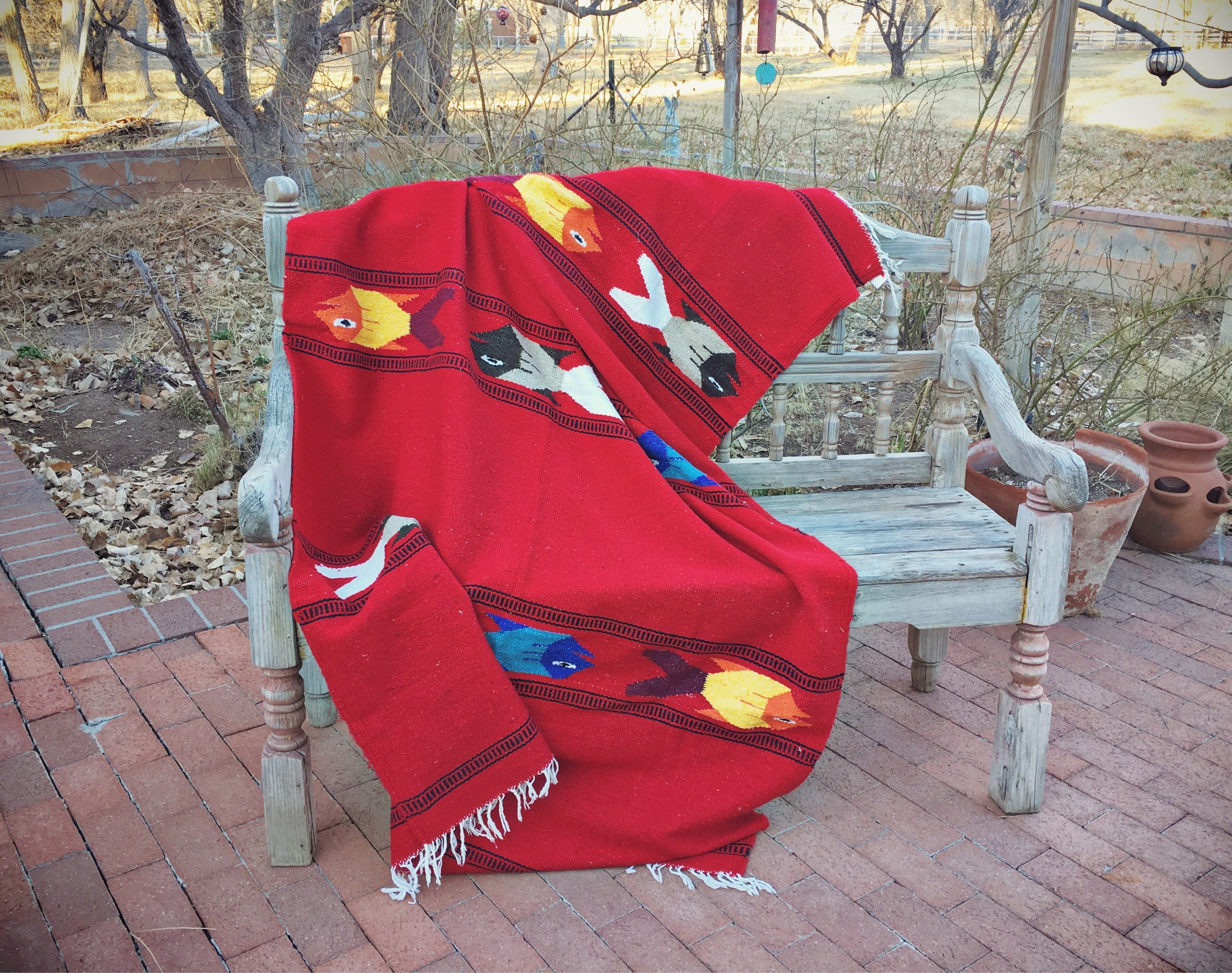 Vintage Woven Wall Hanging Red Zapotec Rug, Falsa Blanket, Red Mexican ...