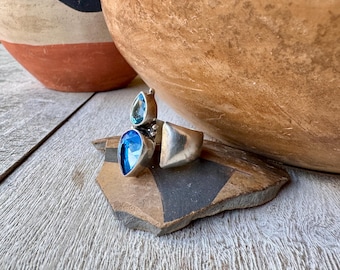 Navajo Sharon Sandoval Blue Gemstone Ring Approx Size 8, Sterling Silver Band Bent