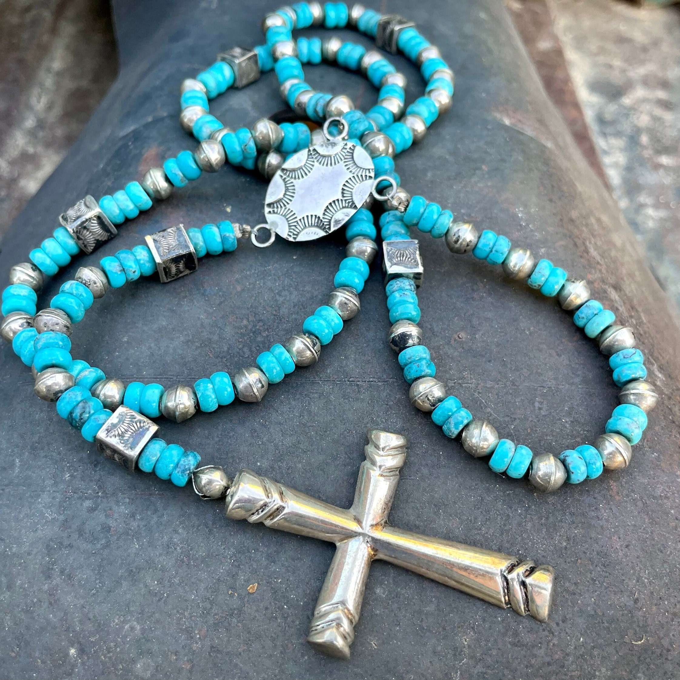 Very Rare Vintage Native American Navajo Turquoise Sterling Silver Rosary Very Rare Vintage Native American Navajo Turquoise Sterling Silver Rosary