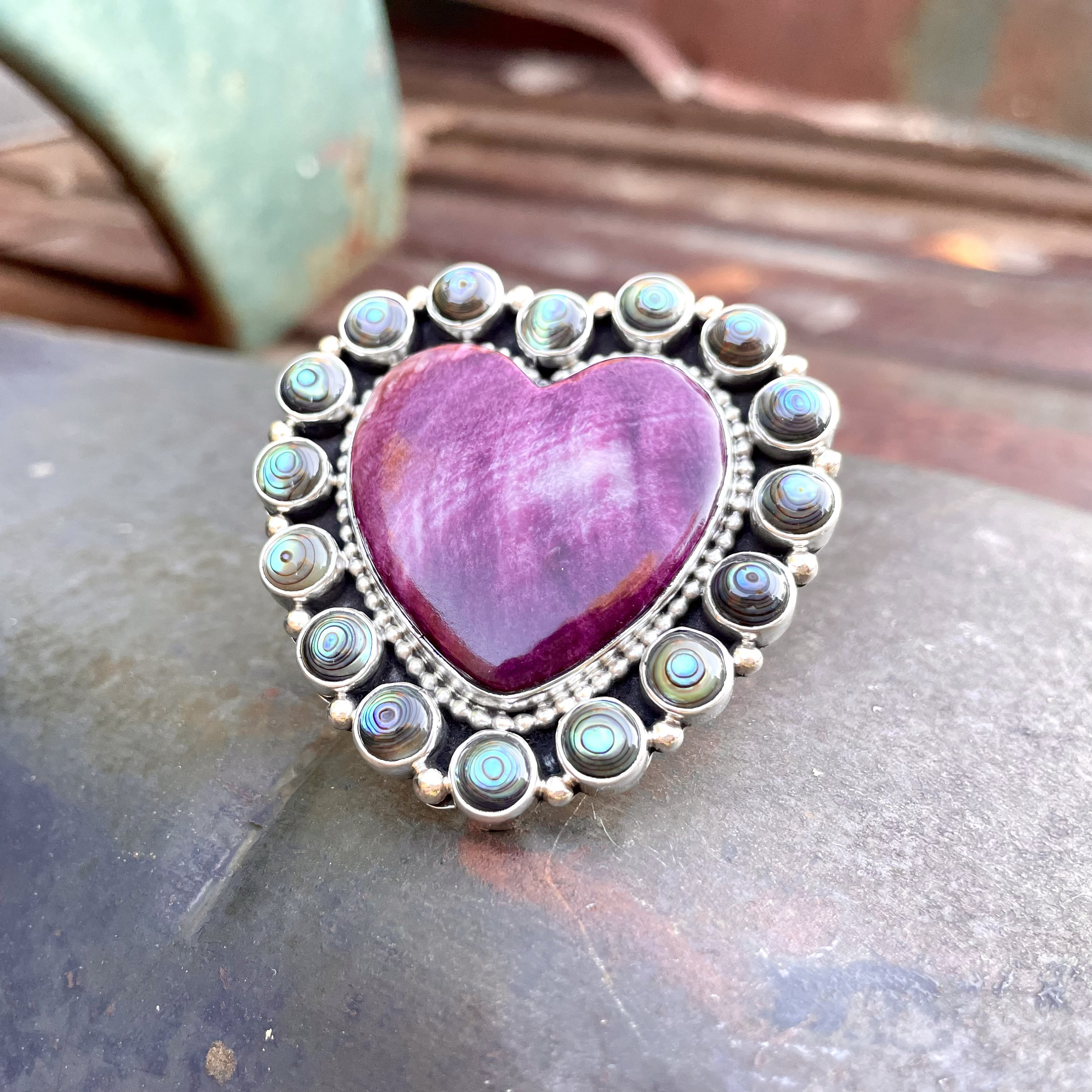 Huge **abalone Shell Heart** Navajo Native American Jewelry Silver Ring Huge **abalone Shell Heart** Navajo Native American Jewelry Silver Ring