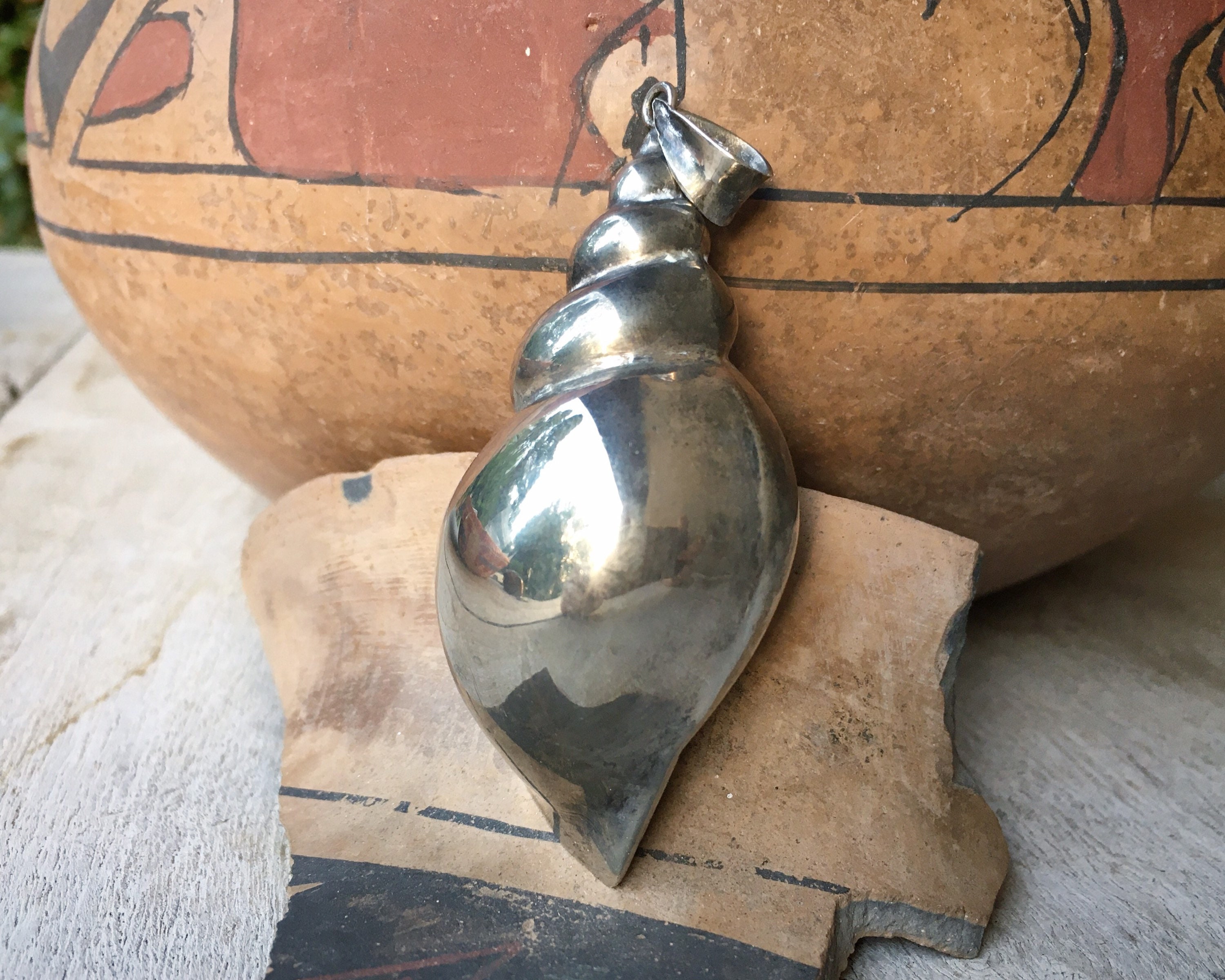 Vintage Sterling Silver Large Seashell Pendant for Necklace, Oversized