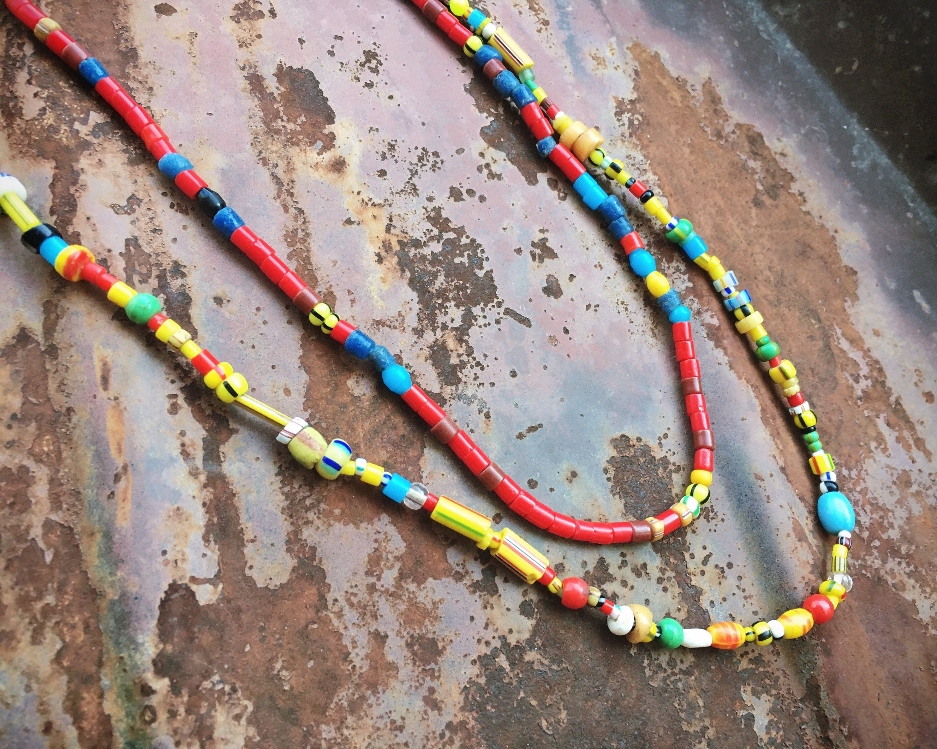 Two Single Strand Vintage Trade Bead Necklaces from Ghana, Jewelry