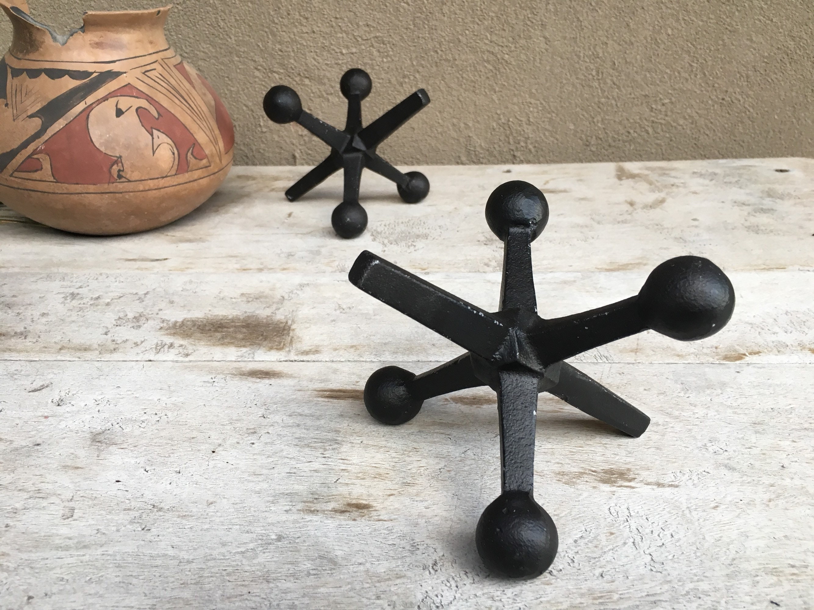 Two Vintage Oversized Jacks Metal Bookends, Industrial Decor, Nursery