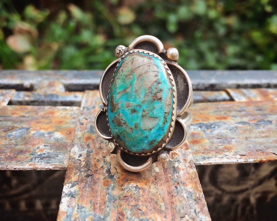 Morenci Turquoise & Sterling Silver Ring Size 8.5