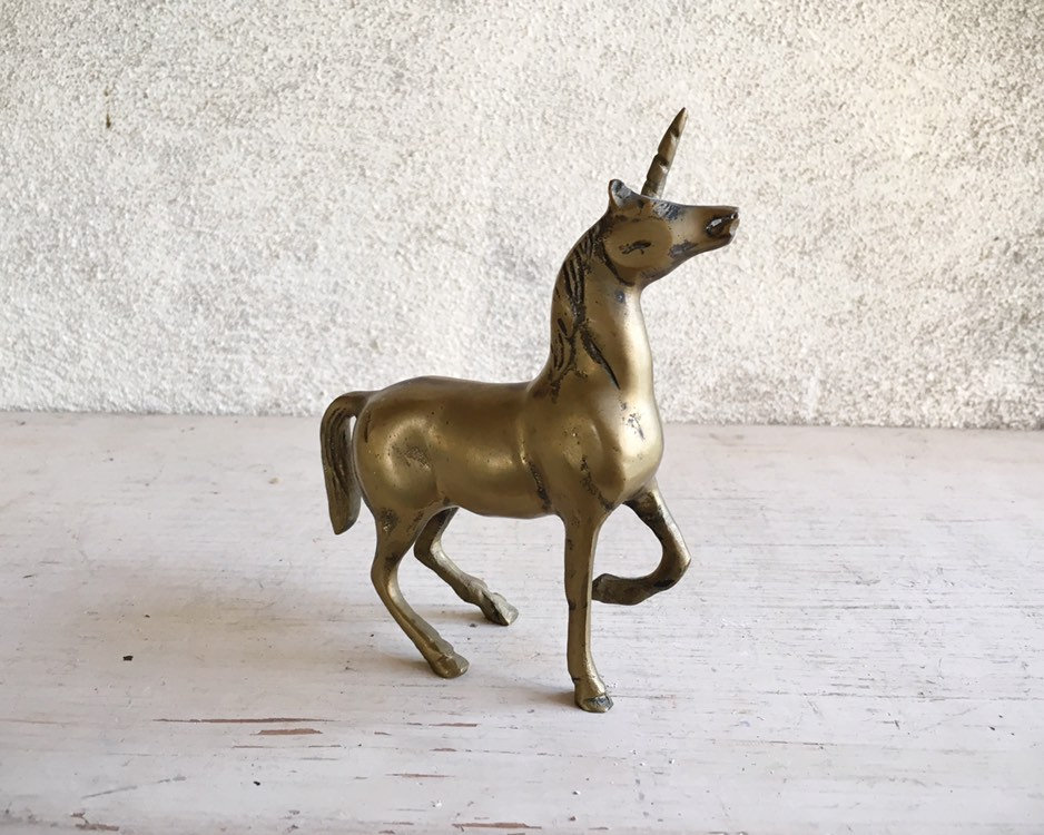 Vintage Brass Unicorn Figurine, Midcentury Decor, Hollywood Regency