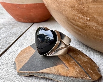 Vintage Desert Rose Trading Black Onyx Ring Size 7.5, Southwestern Sterling Silver Jewelry