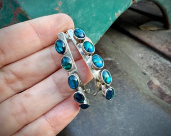 Labradorite Sterling Silver Earrings 1.5", Southwestern Long Posts
