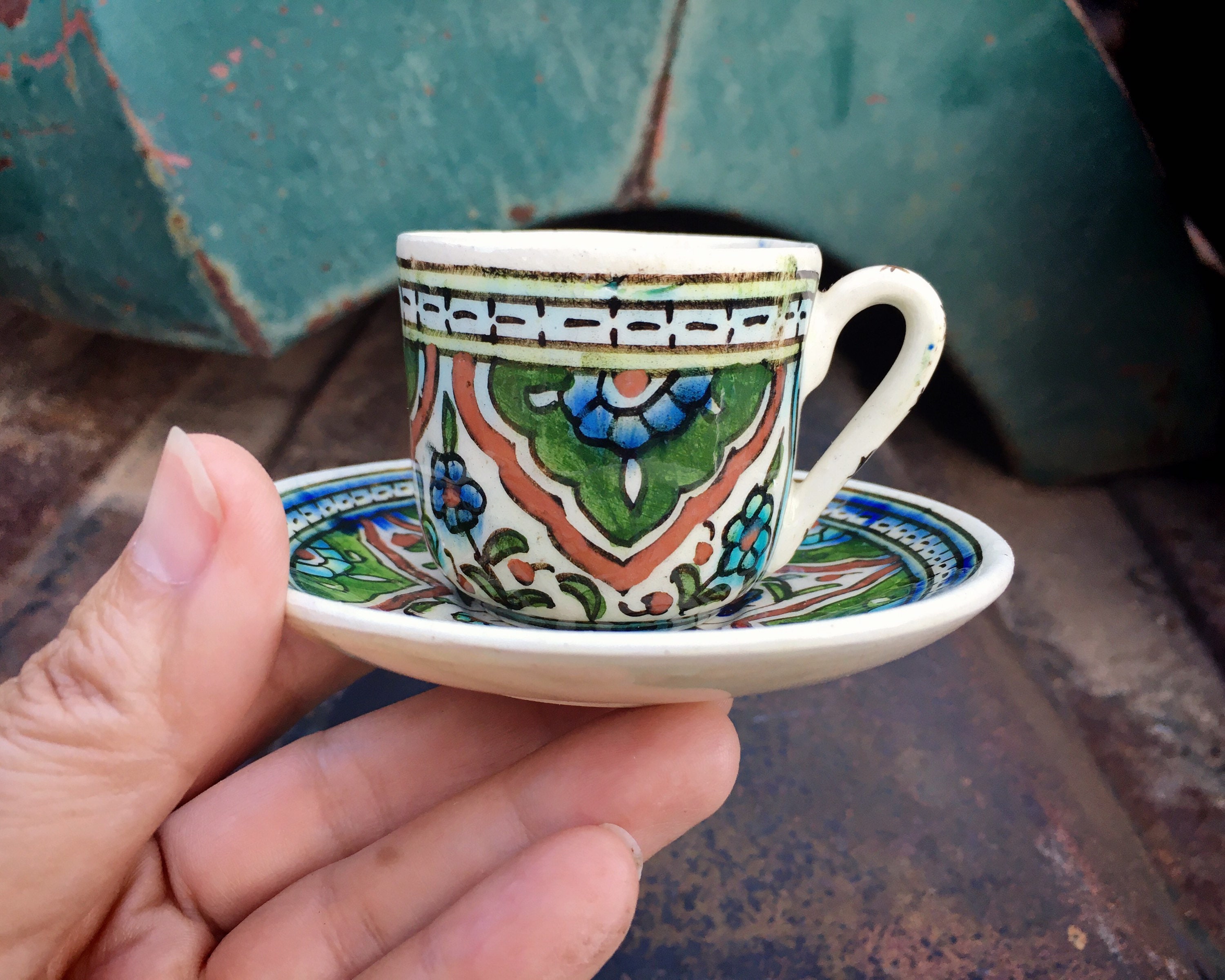 Small Espresso Cup and Saucer from Southern Spain, Talavera