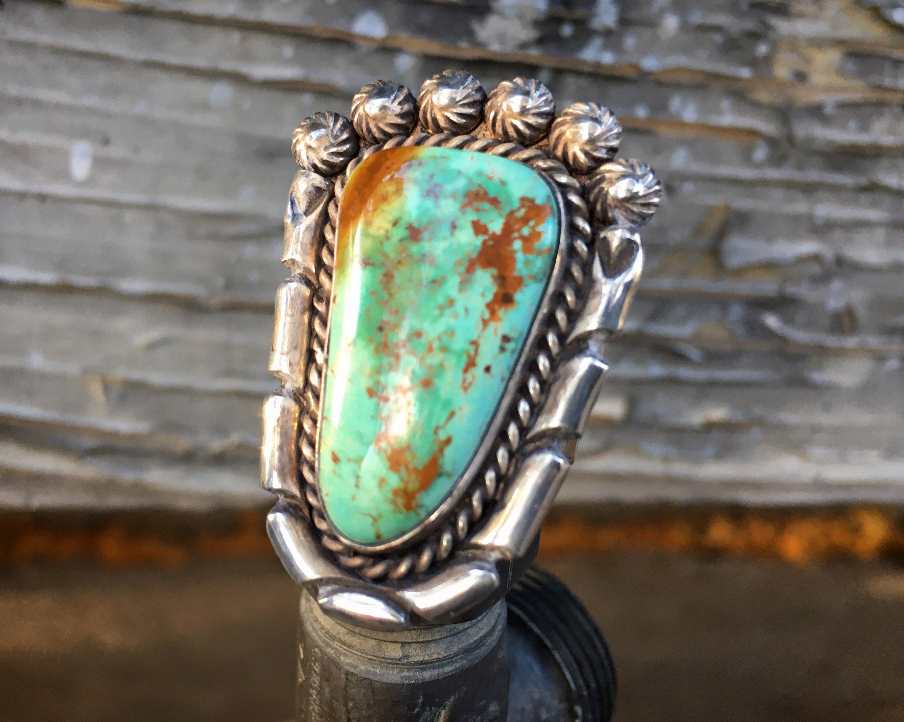 One Of The Most Intricate Vintage Native American Navajo Green Turquoise Sterling Silver Ring One Of The Most Intricate Vintage Native American Navajo Green Turquoise Sterling Silver Ring