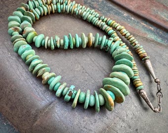 Vintage Turquoise Tab Necklace Approx 26", Bead Spacers, Wafer Style