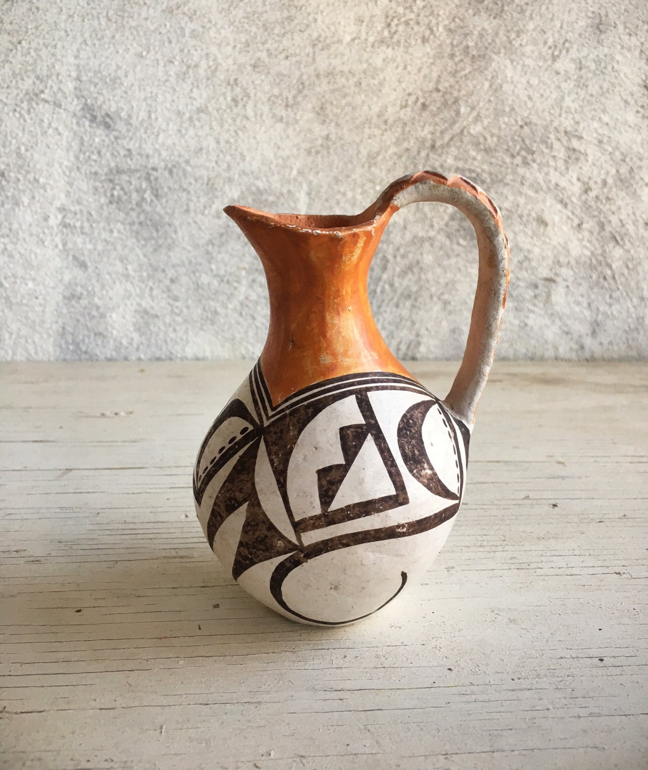 Vintage small polychrome pottery pitcher, Native American Indian
