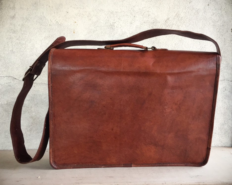 Vintage Brown Leather Messenger Bag for Men Shoulder Bag Distressed ...