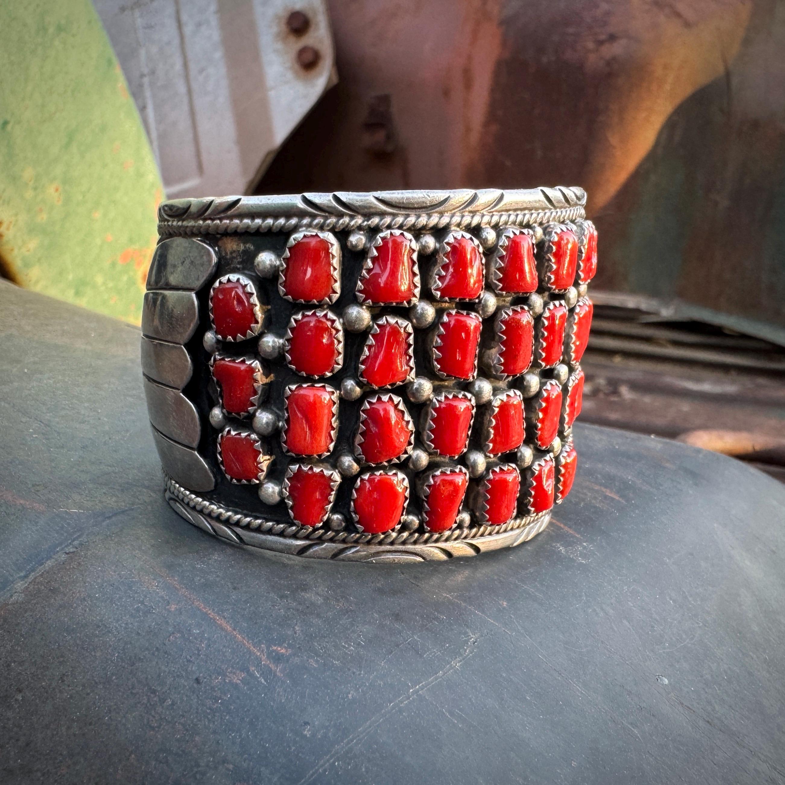 Vintage Coral Cluster Navajo Cuff Bracelet Approx Size 6.75 Vintage Coral Cluster Navajo Cuff Bracelet Approx Size 6.75