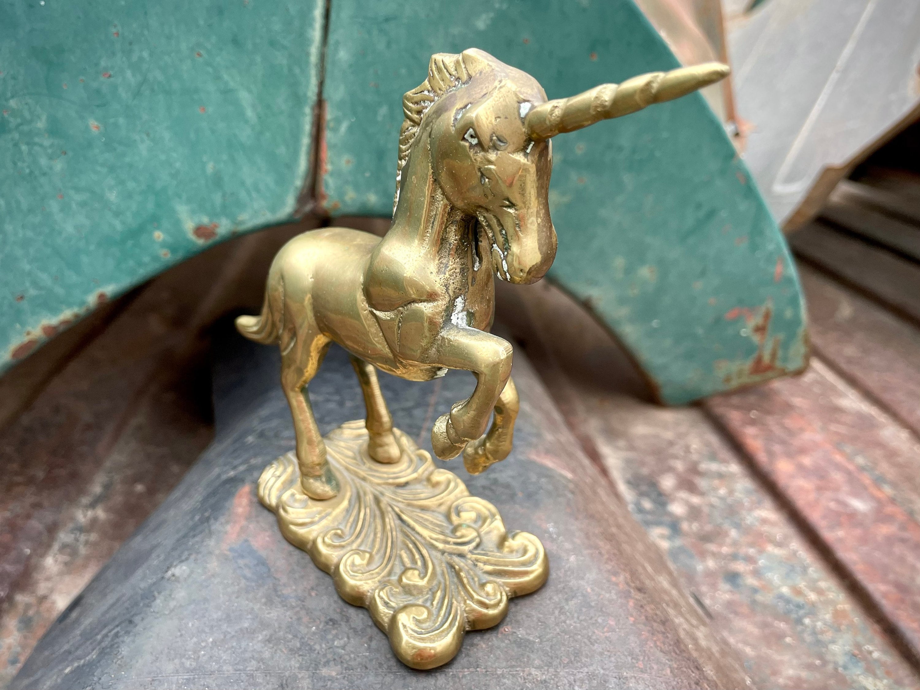 Vintage Brass Unicorn Figurine on Stand