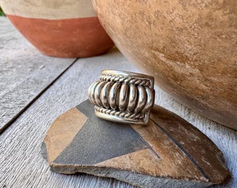Vintage Ribbed Sterling Silver Band Approx Size 6.25, Thomas Charley Navajo Style Jewelry