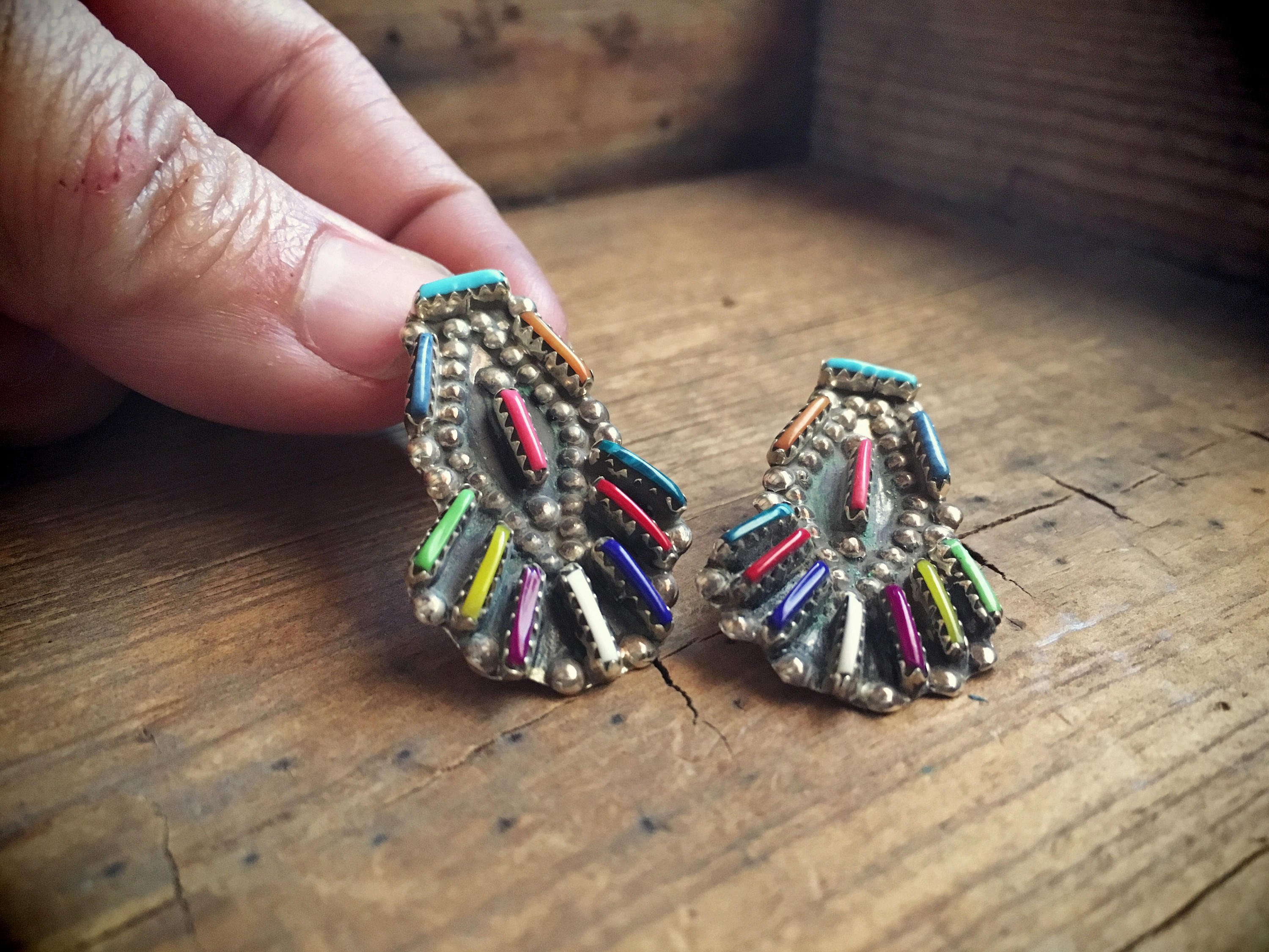 Vintage Navajo Johnson Yazzie needlepoint multistone sterling silver