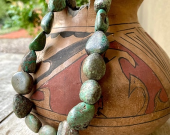 Vintage Natural Turquoise Nugget Necklace ~19", Strung on Unwaxed Twine, Santo Domingo Style