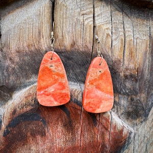 Compressed Mojave Orange Slab Earrings, Southwestern Dangles 12g Combined