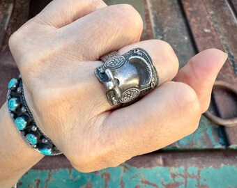 1940s Sterling Silver Saddle Ring Size 11.75, Fred Harvey Era, Old